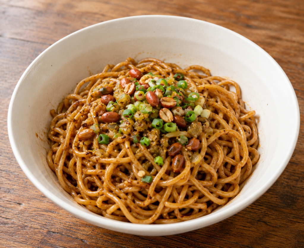 中国・武漢の熱乾麺。汁を張らず、たれを麺に絡めて食べる朝食麺