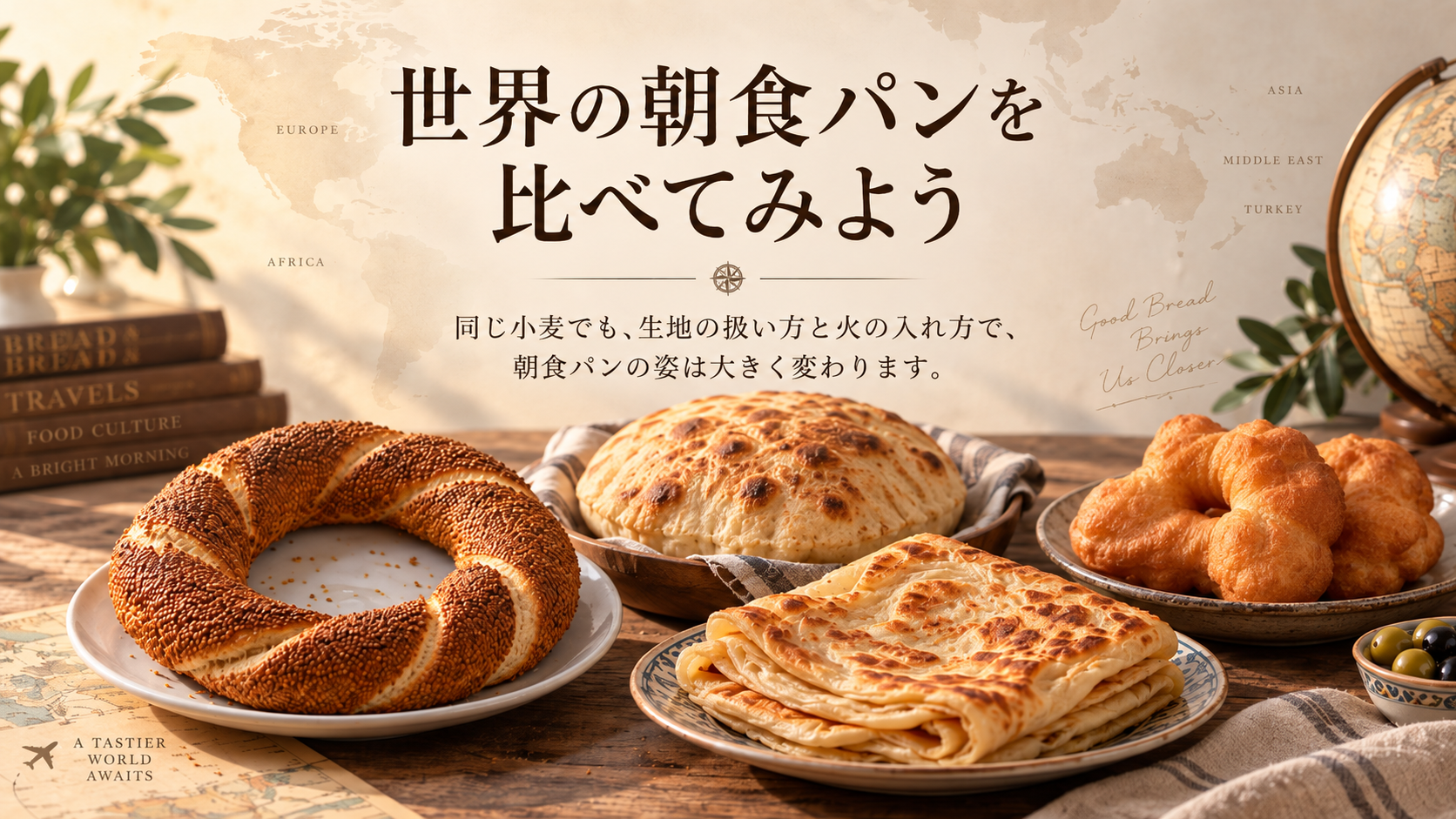 世界の朝食パンと小麦料理を比較する読み物