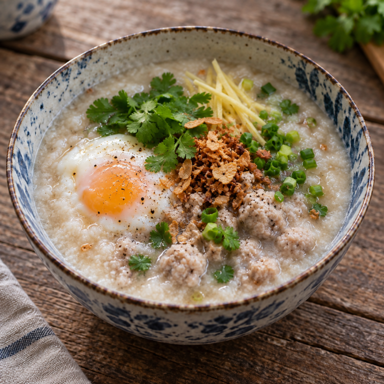 タイの米粥ジョーク。米粒が崩れてなめらかに煮込まれた朝食粥