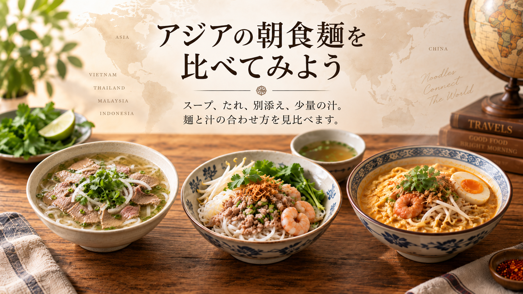 アジアの朝食麺を比べてみよう