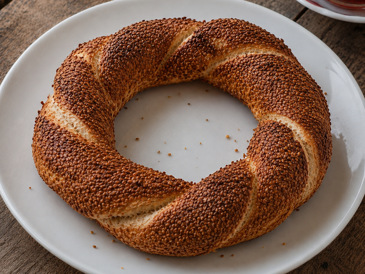 トルコのパン、シミット。ごまをまぶした輪形のパン